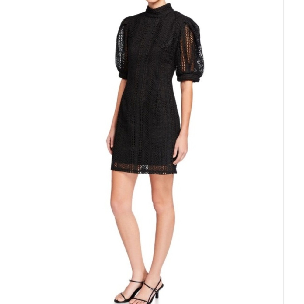 Bardot Brooke Eyelet Black Dress Size 8 Knee Length Short Puff Sleeve